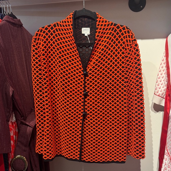 Armani Collezioni Orange and Black Textured Knit Cardigan - Picture 1 of 5
